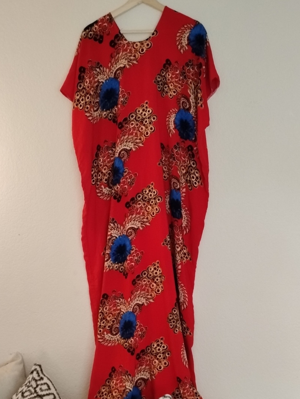 Mumu Red Floral Maxi Dress with Blue Accent
